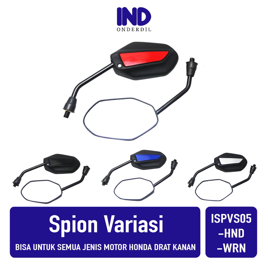 Spion-Sepion-Kaca Mirror-Cermin Kiri Kanan Set Variasi S05 Semua Jenis Motor Honda Drat Kanan Baut 14 Merah-Biru Beat/Vario/Scoopy/Spacy/Revo/Grand/Supra/PCX/Tiger/CB 100/Blade/Legenda