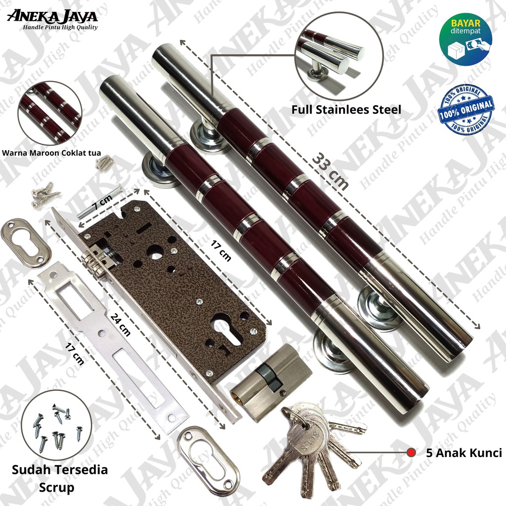 Satu Set kunci 2 Gagang pintu rumah 33 cm / Gagang pintu rumah / pegangan pintu set stainlees