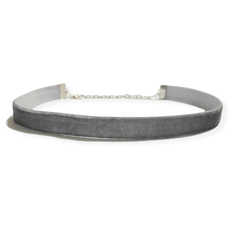 Grey Plain Velvet Choker Necklace Kalung Choker Bludru Abu Abu Beludru