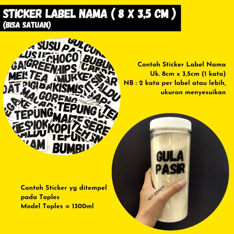 Sticker Stiker Label Nama Satuan Pcs Toples Plastik Tempat Tepung Bumbu Dapur Camilan Botol Minuman