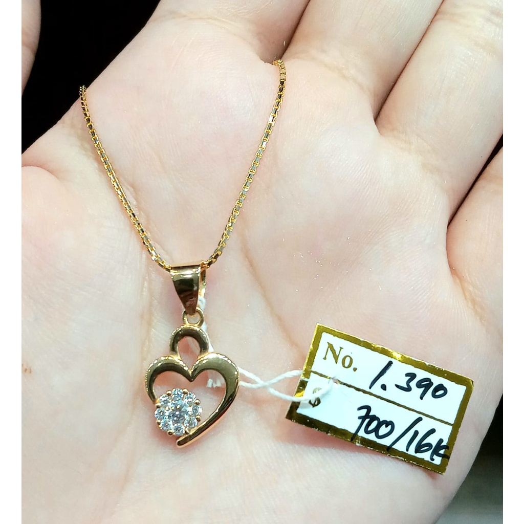 Liontin Pendant Emas Heart Zircon Kadar 70% 1.39 Gram (Tanpa Kalung)