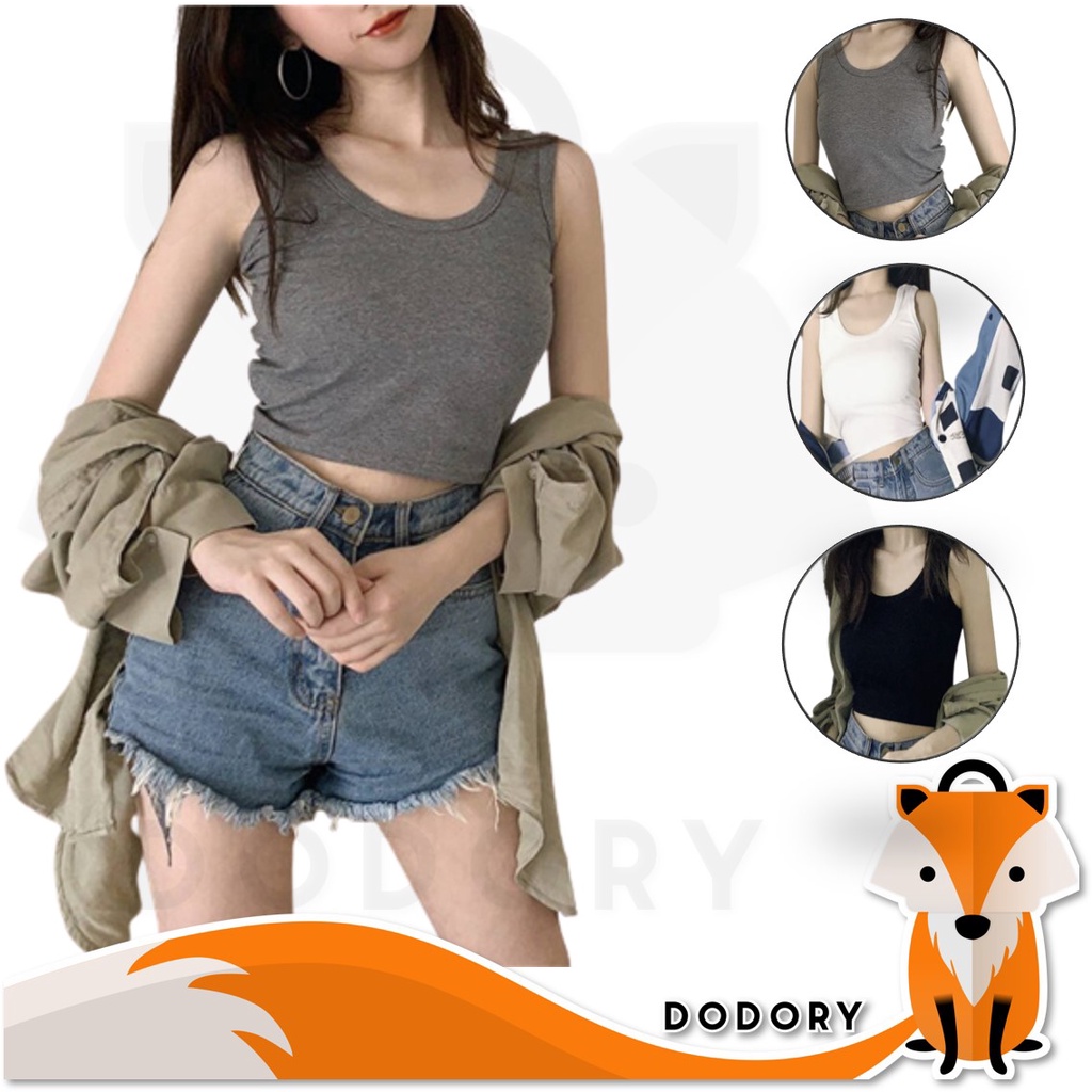 DODORY BRA521 Tanktop Kaos Crop Top Rajut Kamisol Tanpa Lengan Croptop Camisole OOTD Casual