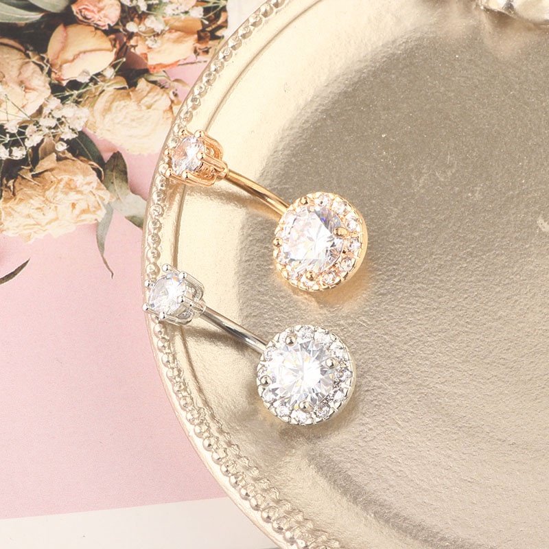 Anting Piercing Tindik Pusar Desain Bulat Hias Kristal Zircon Untuk Wanita