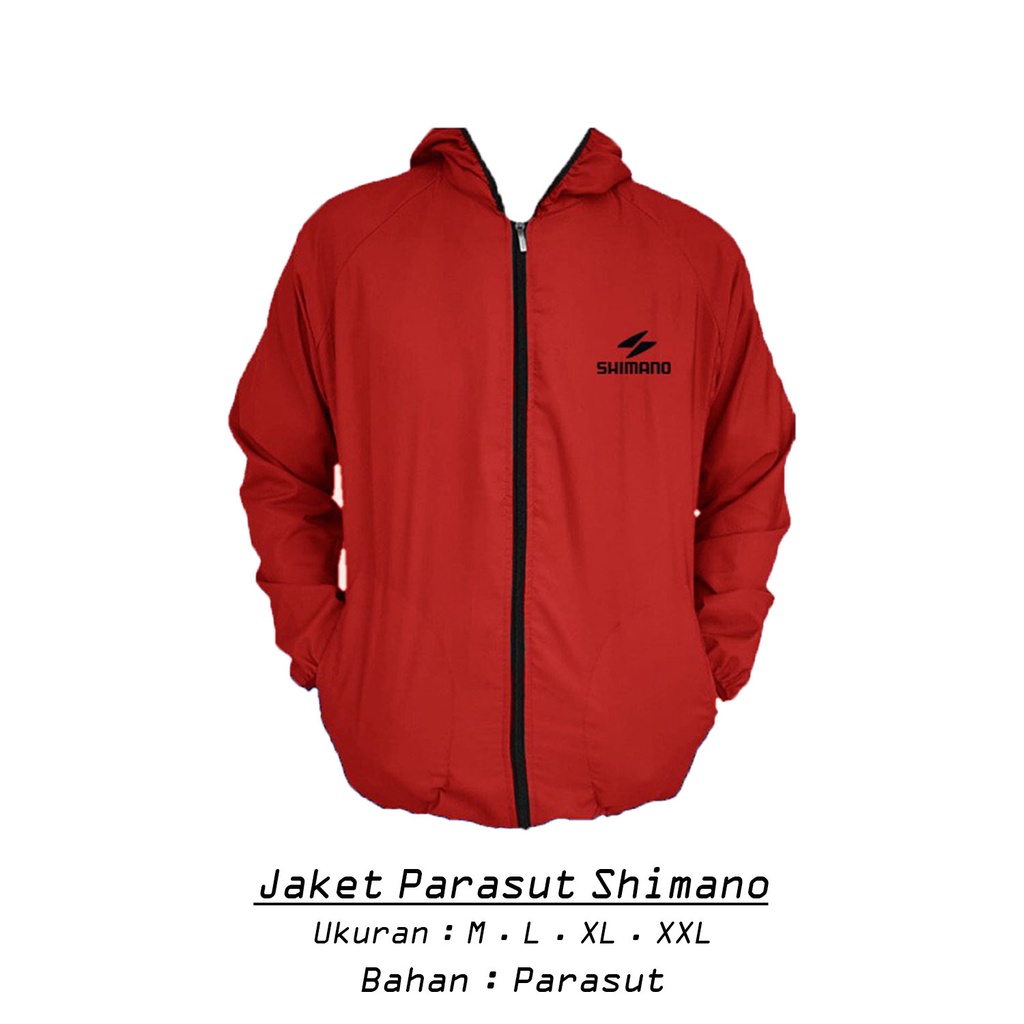 Jaket Parasut Shimano Waterproof Jaket Sauna Parasut Olahraga Running Jogging Mancing Pria Wanita-Merah