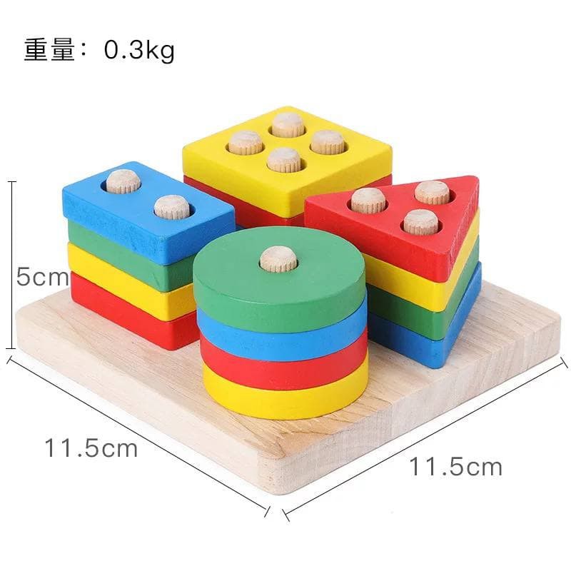 Mainan Edukatif Untuk Anak-anak Mini Round Beads  Basic Shape Kayu Balok Geometri Puzzle 3D Montessori Sensory Xylophone Jam Angka