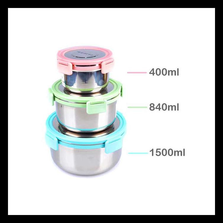 (COD) TEDEMEI 6581 LUNCHBOX STAINLESS STEEL ANTI TUMPAH ANTI KARAT ANTI PANAS PINK , HIJAU , BIRU