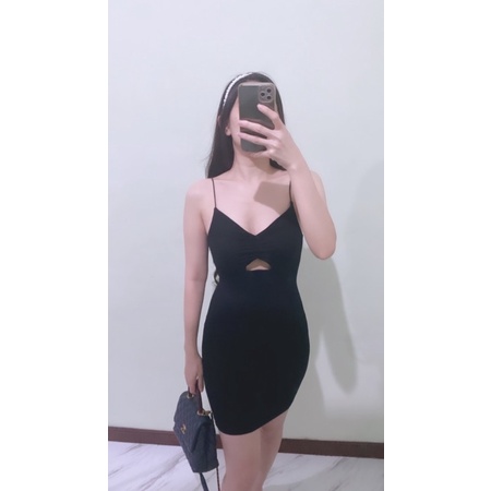 Aline Dress Korea sexy terusan mini bodycon baju wanita terbuka kondangan party hitam black press bo
