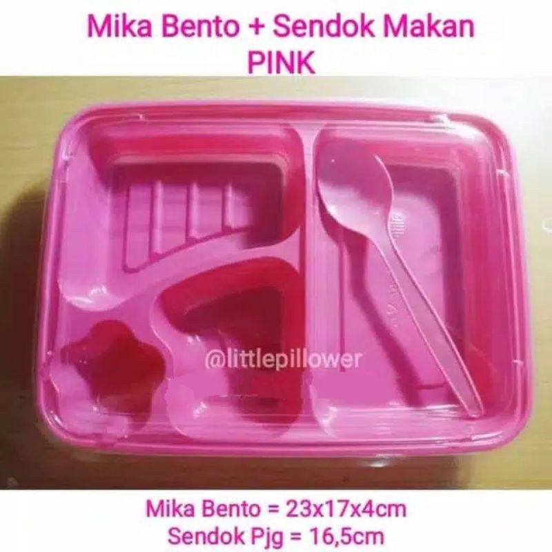 (ISI 25PCS 4S PINK+SENDOK) Mika bento plus sendok makan PINK / tray bento sekat sendok makan