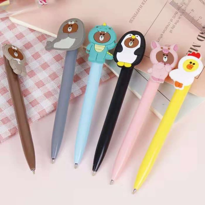

MNB088 Pulpen pen gel Korea karakter unik MOTIF Line Brown 0.4 mm -