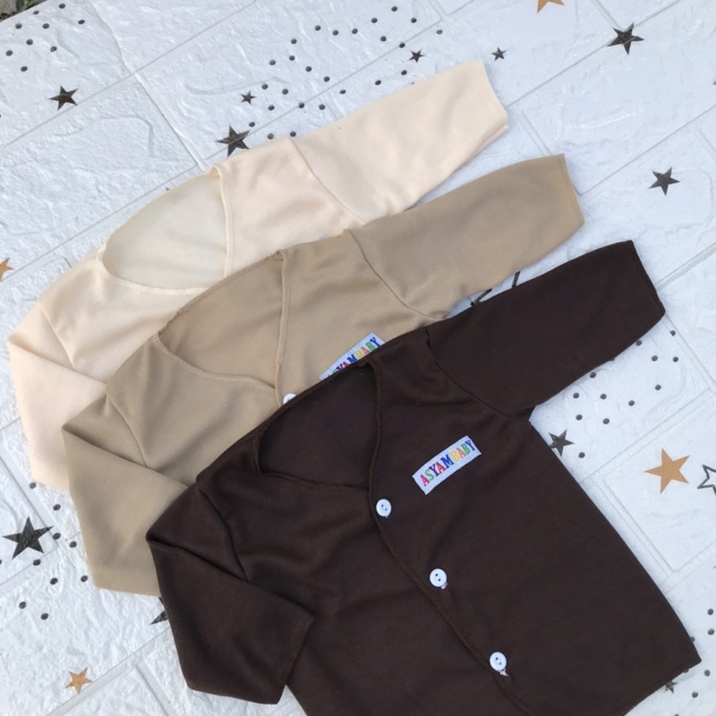 3 PCS Baju Bayi Baru Lahir Polosan Coklat Lengan Panjang Newborn DNW BABY