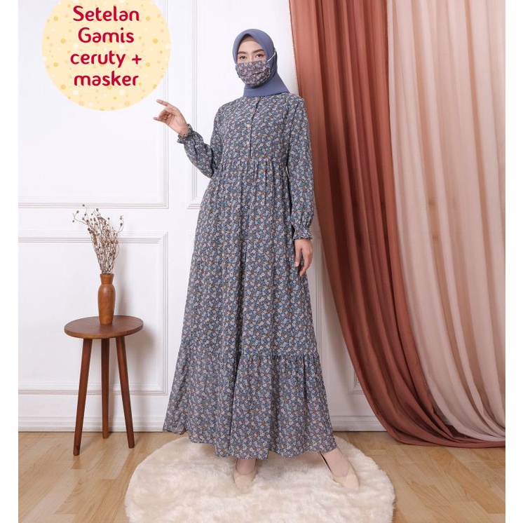 Setelan gamis yasinta dress ceruti set masker daily hijab baju remaja wanita adem cantik murah yasm 