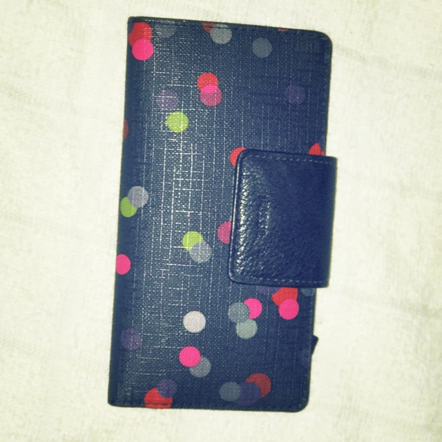 Fossil sydney wallet polka dot navy original