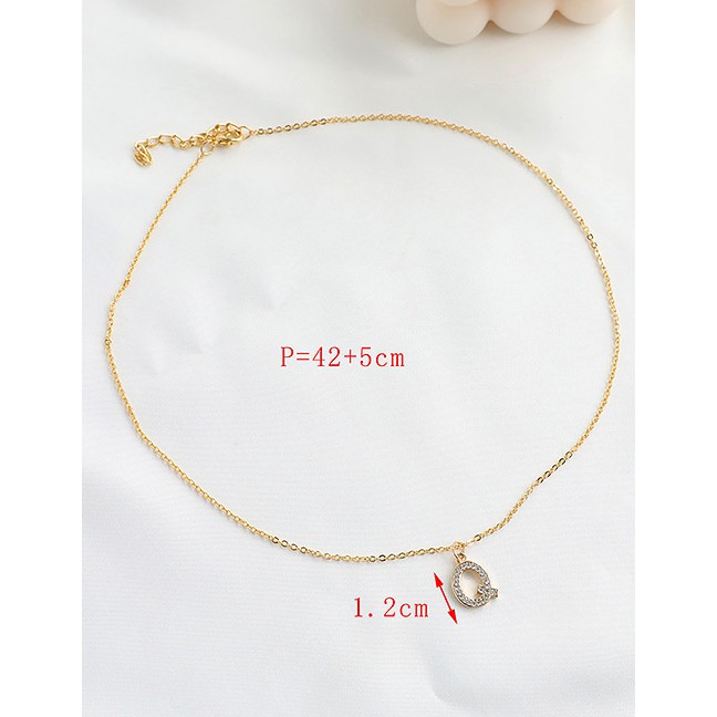 LRC Kalung Fashion Copper-inlaid Zircon Alphabet Necklace K42915