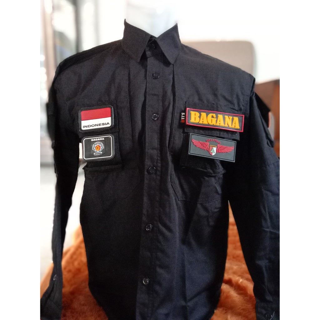 Kemeja Tactical Hitam (Bagana,  BPBD, SAR) lengkap dengan patch rubber identitas
