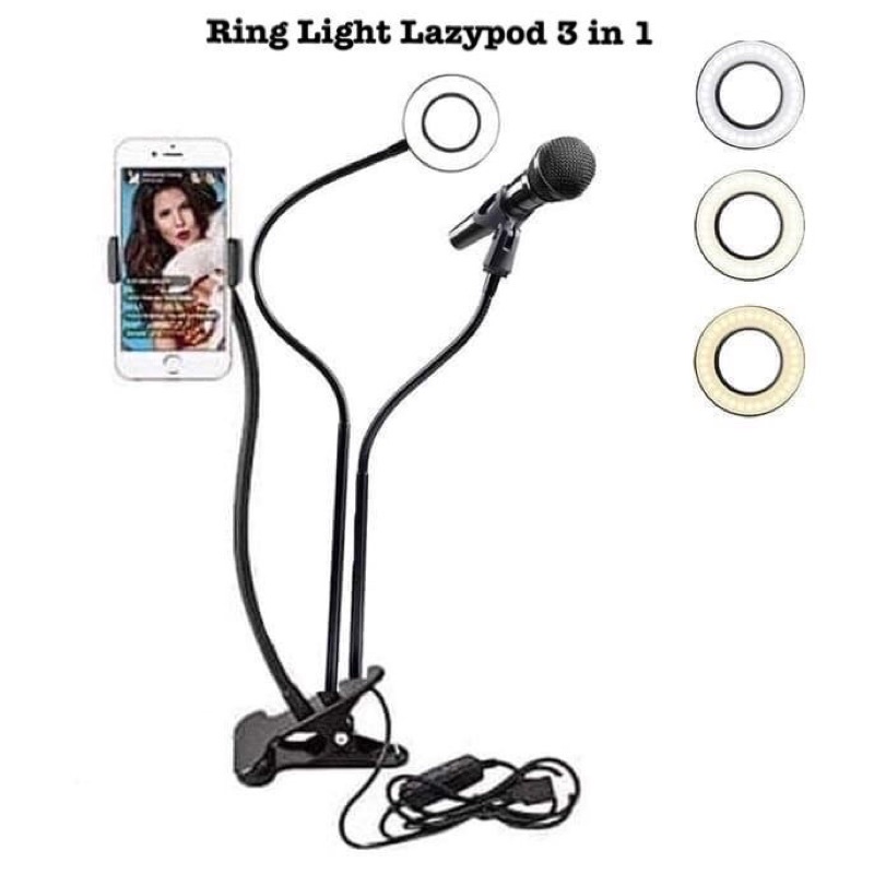 BOS - RINGLIGHT LAZYPOD 3IN1 | RING LIGHT LAZY POD HOLDER MICROPHONE 3 IN 1