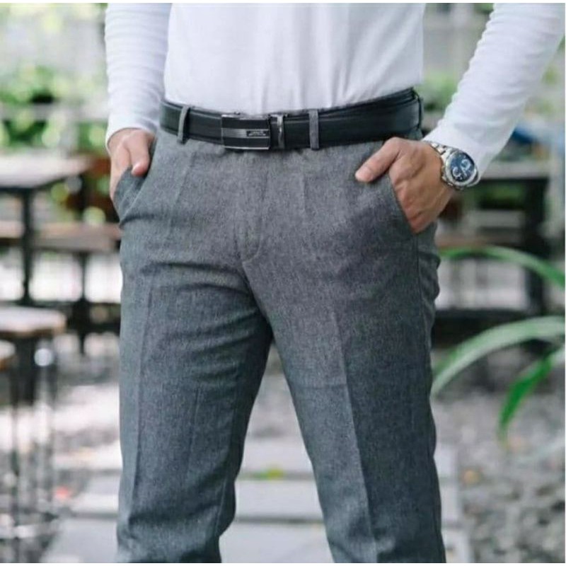 CELANA BAHAN | KERJA | FORMAL | KANTOR | PANJANG | HITAM | DASAR PRIA SLIMFIT _-