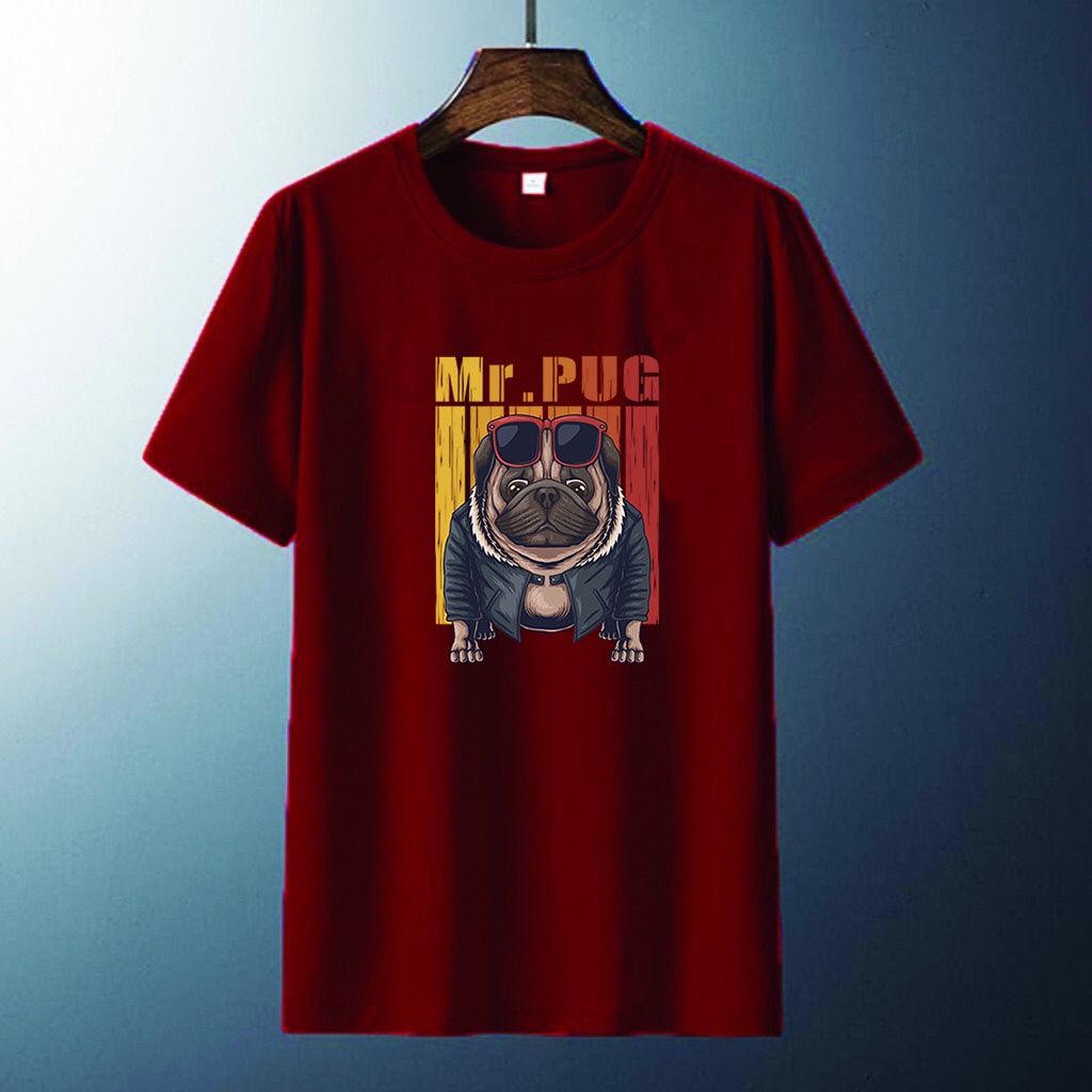 Kaos Distro Pria Wanita Mr Pug T-Shirt pria Baju lengan Pendek kaos murah