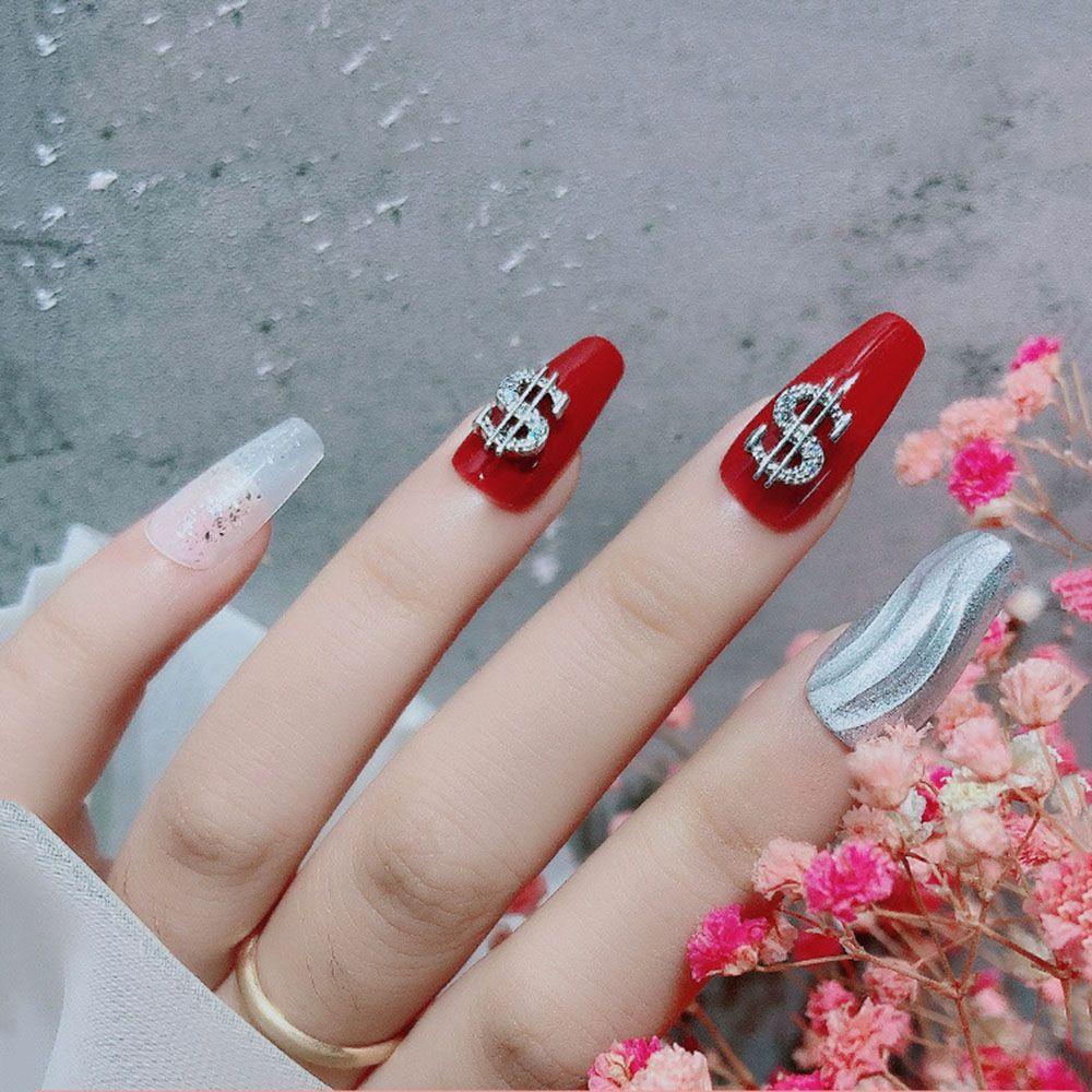 Needway   Dollar Nail Art Dekorasi Perak/Emas Alloy 3D Uang Pesona DIY Perhiasan Kuku