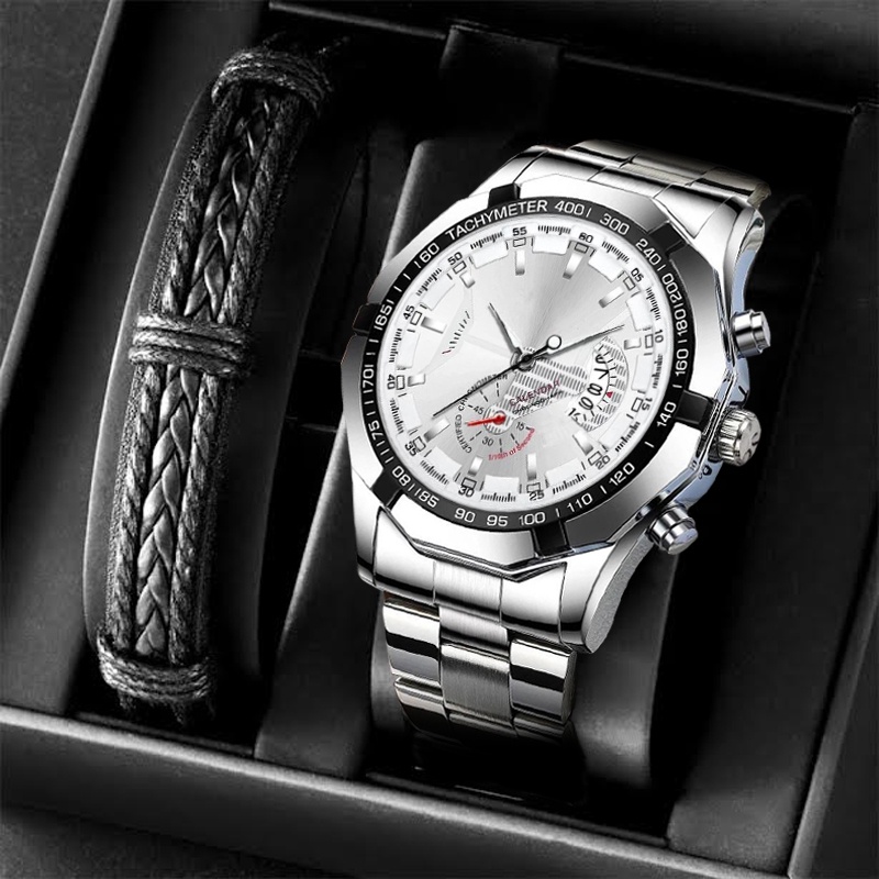 Jam Tangan Pria Gelang Set - Jam Tangan Kado - Jam Tangan Pria Kasual - Jam Tangan Pria Anti Air EL9090-VAR 3