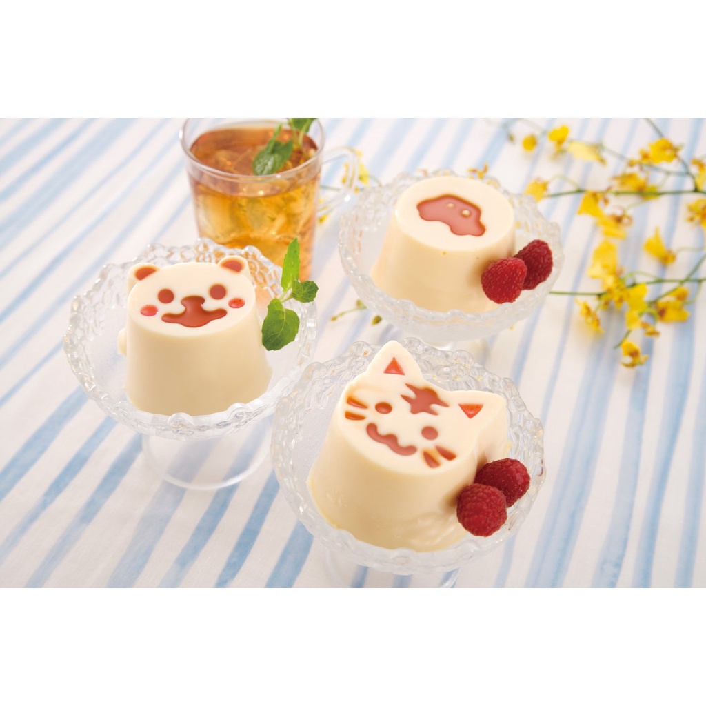 KAI Chuboos Cetakan Pudding 4 Pcs/set (motif: kucing, beruang, mobil &amp; hati) - 100% asli Jepang - FP5206