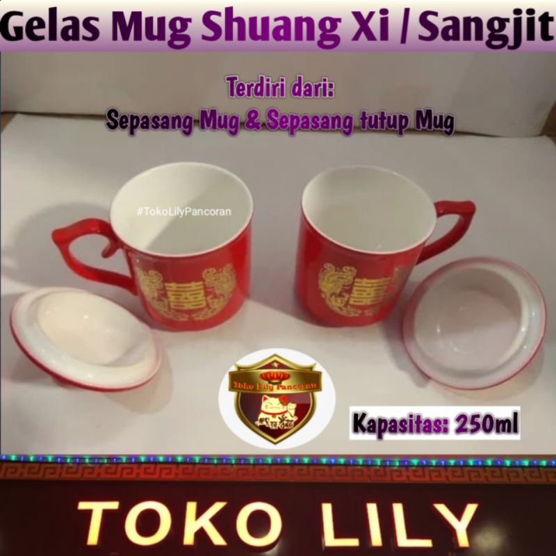 Gelas Mug Sangjit / Gelas Merah Shuang Xi / Mug Keramik Lamaran / Gelas Keramik Pernikahan / Wedding Mug