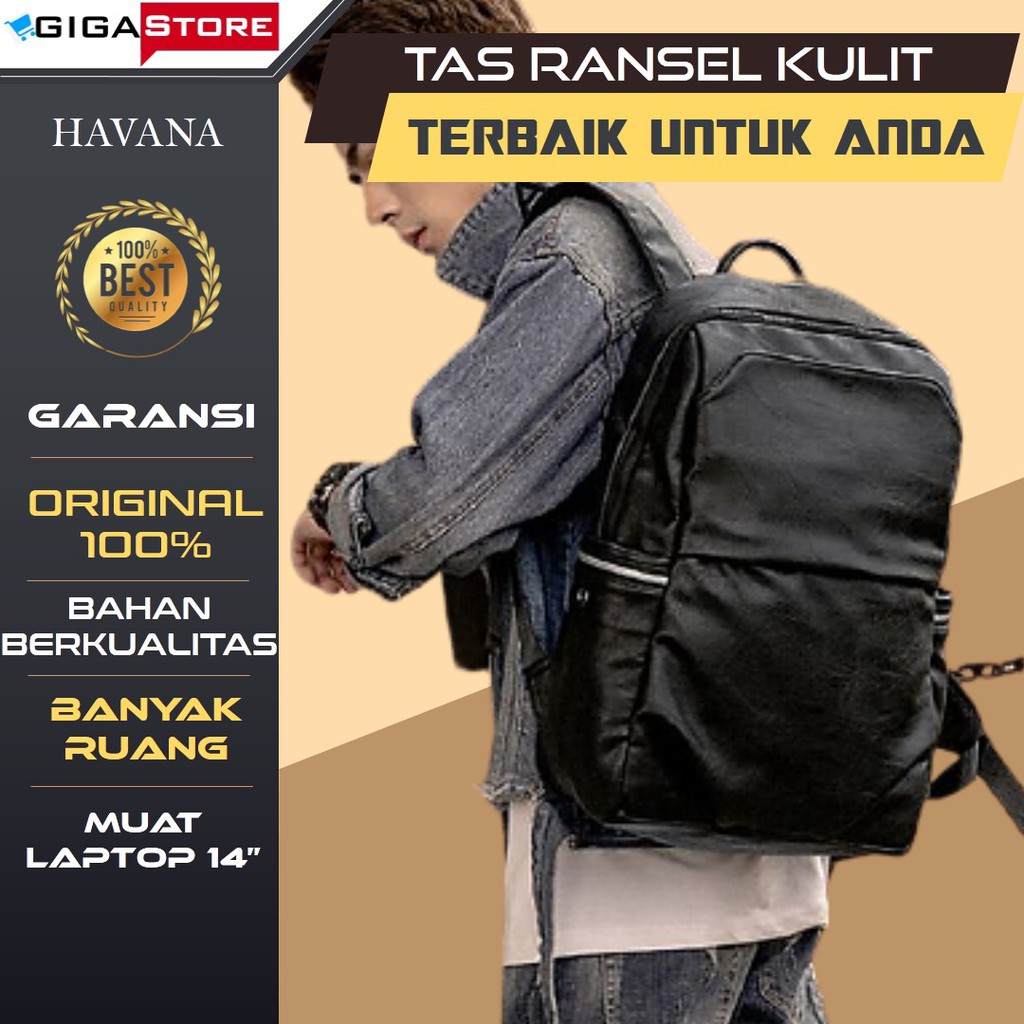 Tas Punggung Gendong Backpack HVN Ransel Kulit Pria Asli Original Cowo Cowok Laki Laki Import Murah