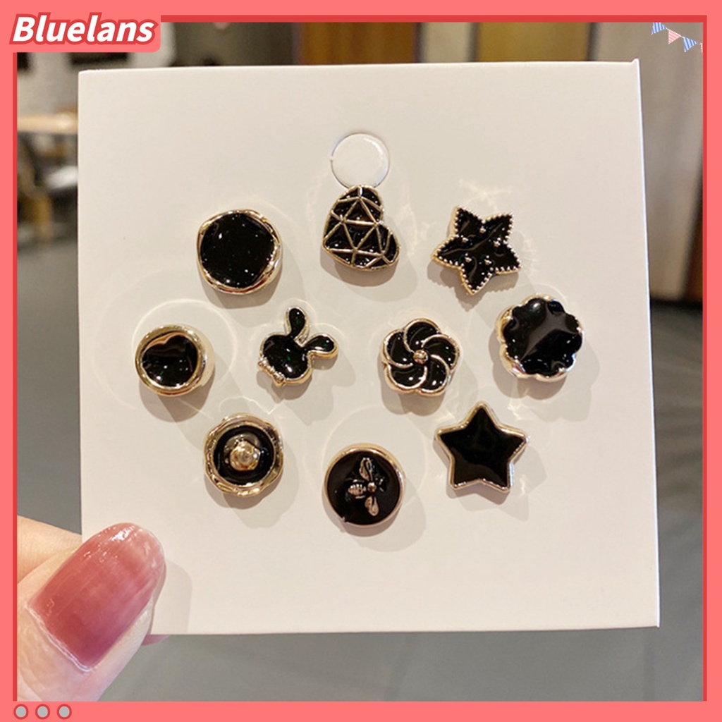 Bluelans 10Pcs / Set Bros Pin Kancing Bulat Desain Bunga Hias Mutiara Imitasi Aksesoris Wanita