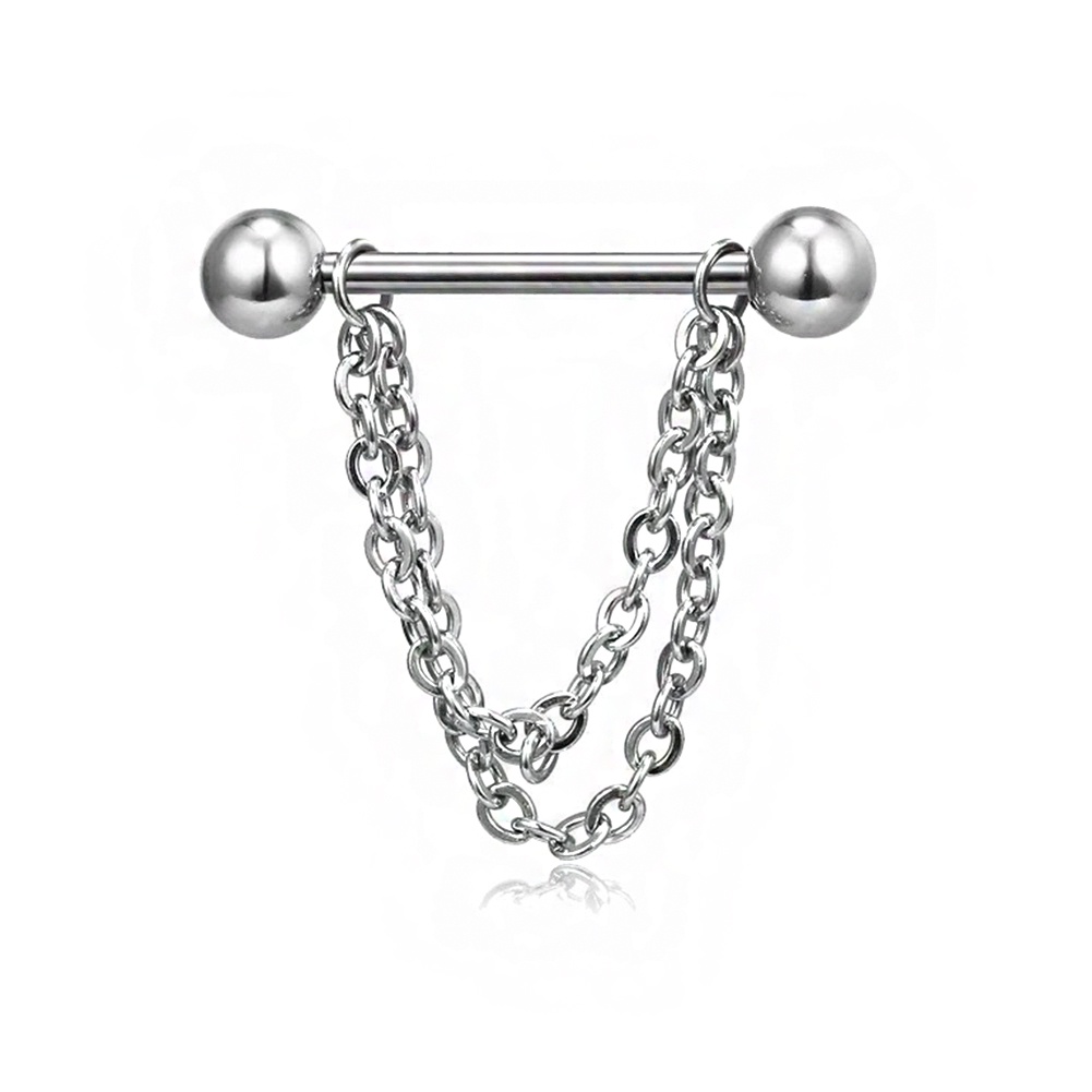 Anting Tindik Puting Bentuk Barbel Bahan Stainless Steel Untuk Wanita