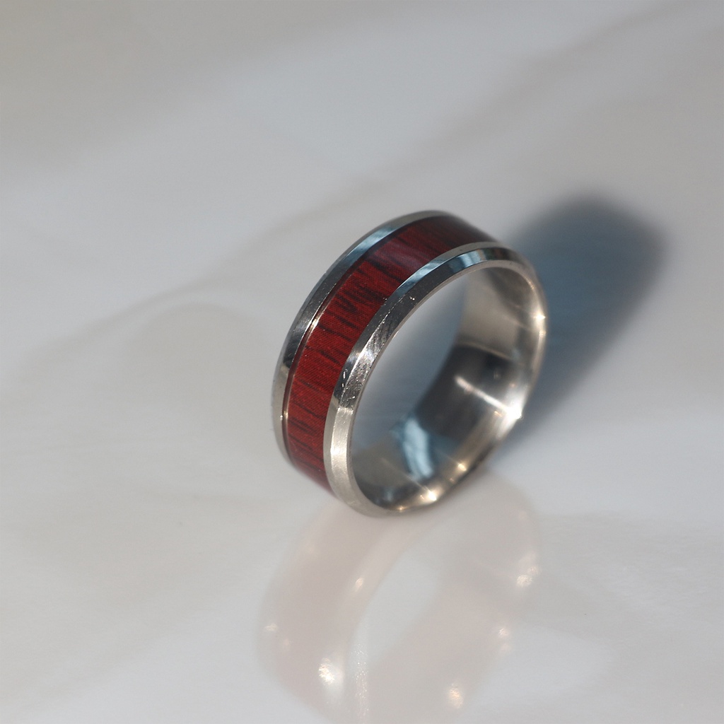 Hu Hu Hu Hu Hu Alat Bantu Pasang Kacamata♡ Cincin Bahan Titanium Steel Motif Kayu Untuk Hadiah Valentine