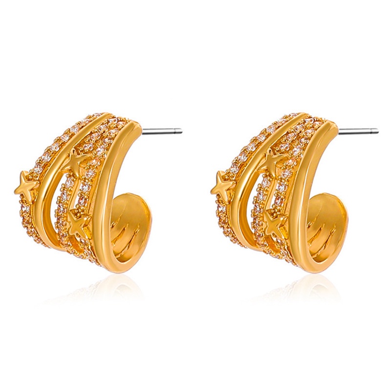 Anting Stud Desain Meteor Bintang Mosaik Bahan S925 Silver Needle Aksen Zirkon Gaya Korea