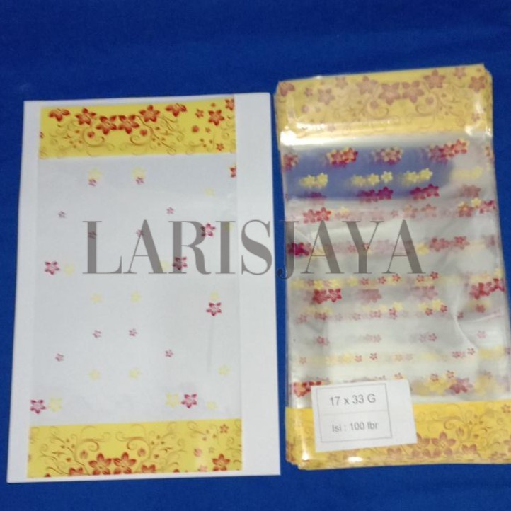 

PROMO !!!PLASTIK DUDUK OPP MOTIF BUNGA UKURAN 17 x 33 / PLASTIK JAJAN LEBARAN ( ISI 100 PCS )