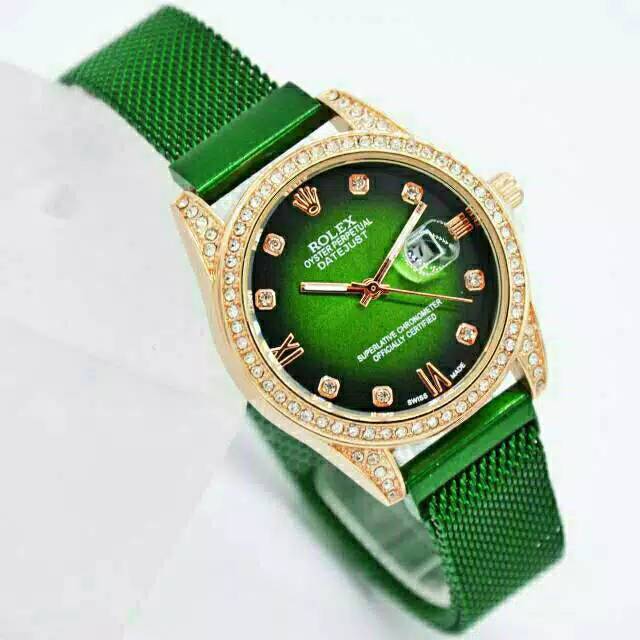 (Cod)Jam Tangan Wanita Rolex Magnet Tanggal Aktif(Dikirim Jakarta)