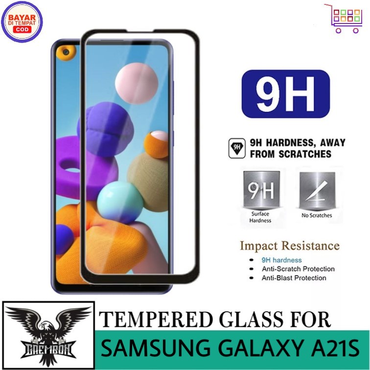 TEMPERED GLASS SAMSUNG GALAXY A21S ANTI GORES KACA FULL LAYAR LIST HITAM