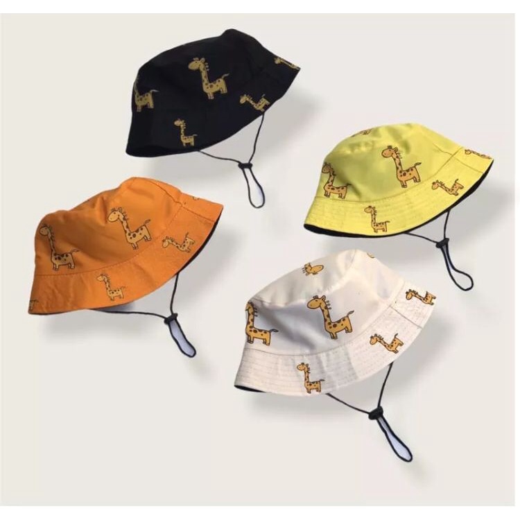 Bucket hat topi buket anak dan bayi import jerapah sablon ada tali