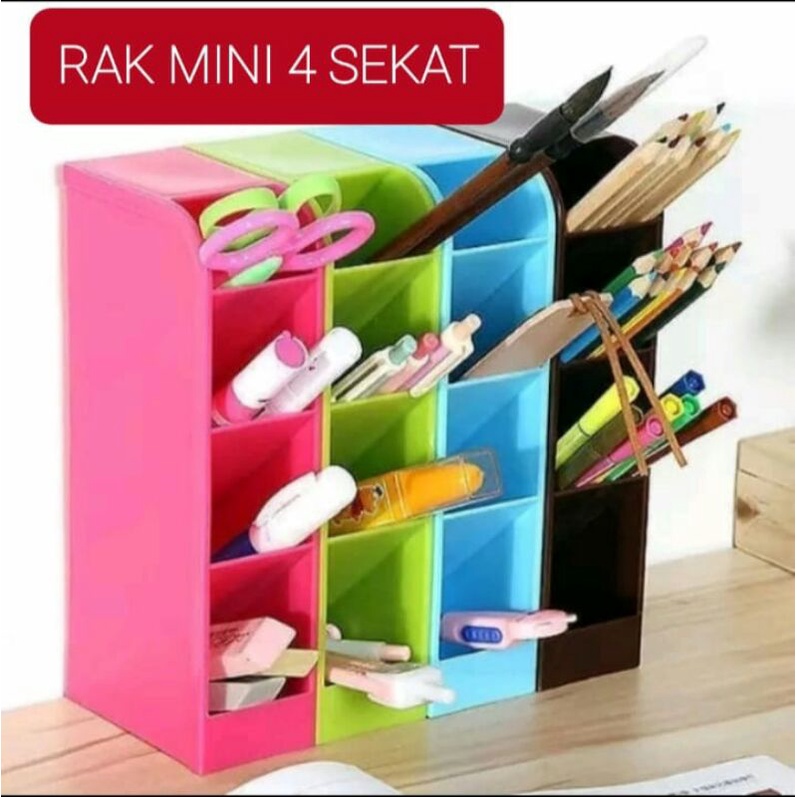 

Rak Mini 4 Sekat / Rak Laci Plastik 4 Slot Pulpen Spidol Desktop Drawer
