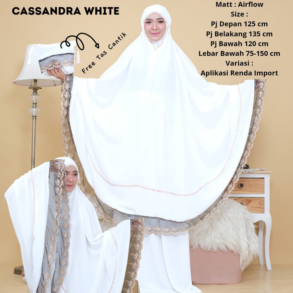 Mukena Dewasa Model Terbaru warna Putih Polos Renda Import Cassandra White Mukena Super Jumbo Mukena