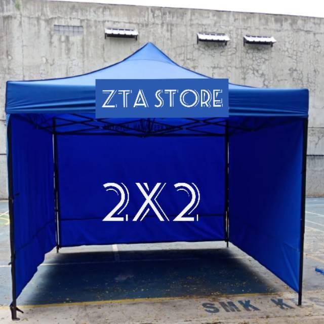 Tenda lipat 2x2 plus dinding/tirai 3 sisi tenda cafe bazar piramid kerucut
