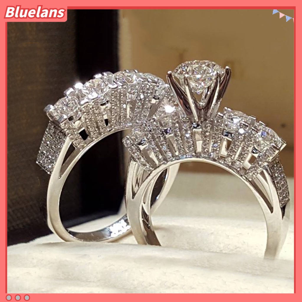 Bluelans 2Pcs Cincin Berlian Imitasi Glossy Untuk Pasangan