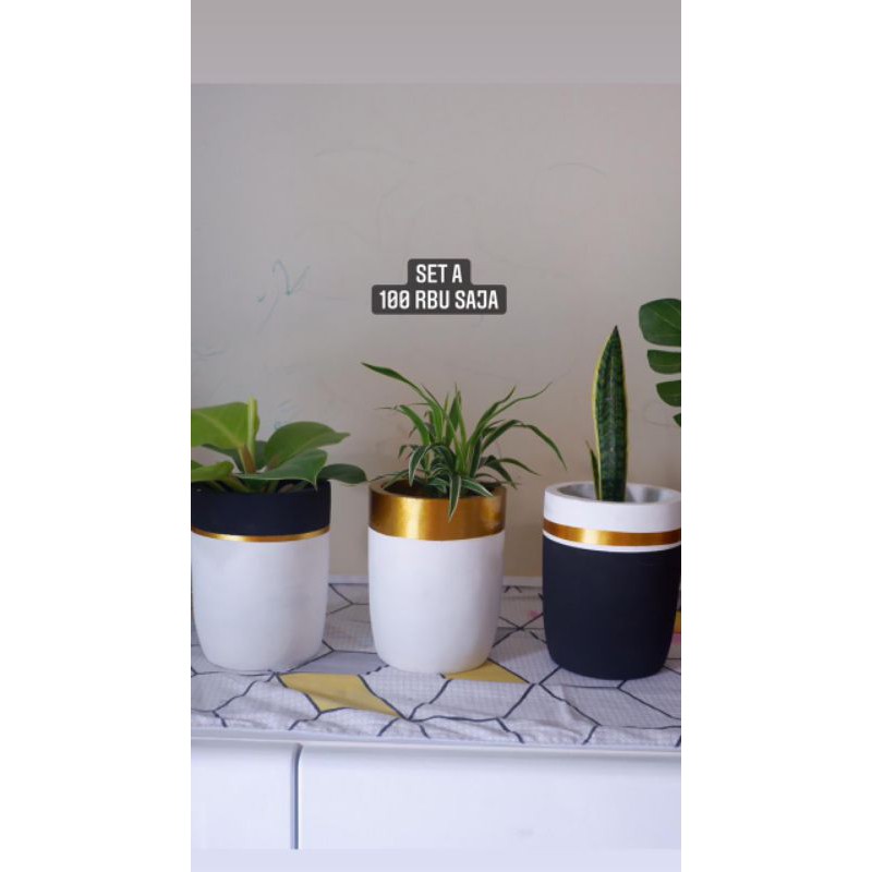 Handpainted concrete pot minimalist/pot semen lukis minimalis diameter 12 cm