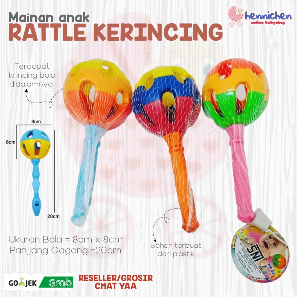 Rattle Mainan Anal Edukasi Bayi Bola Kerincingan dengan Gagang