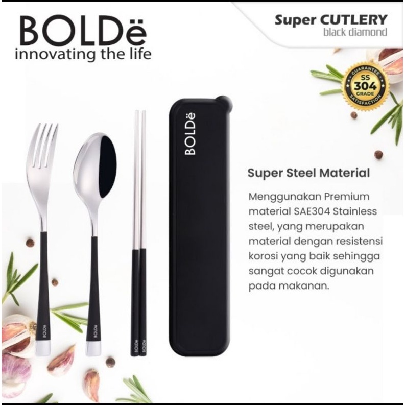 BOLDe Super Cutlery Black Diamond Set 4 Pcs - Sendok Garpu Sumpit