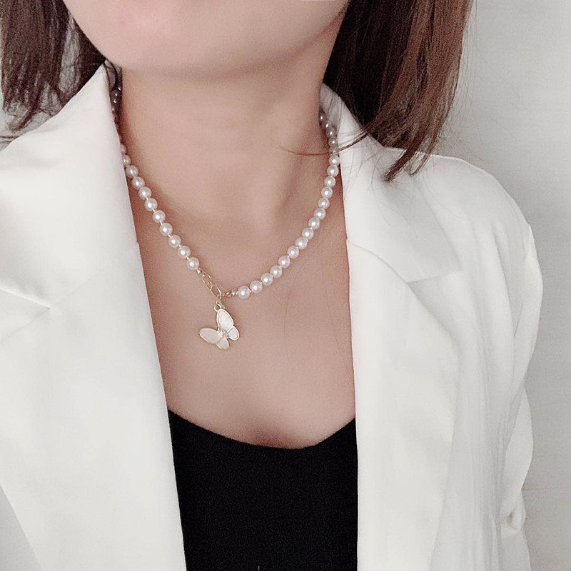 IFYOU Korea Ins Butterfly Necklace Fashion Elegant Pearl Gold Chain Choker Women Jewelry Accessories