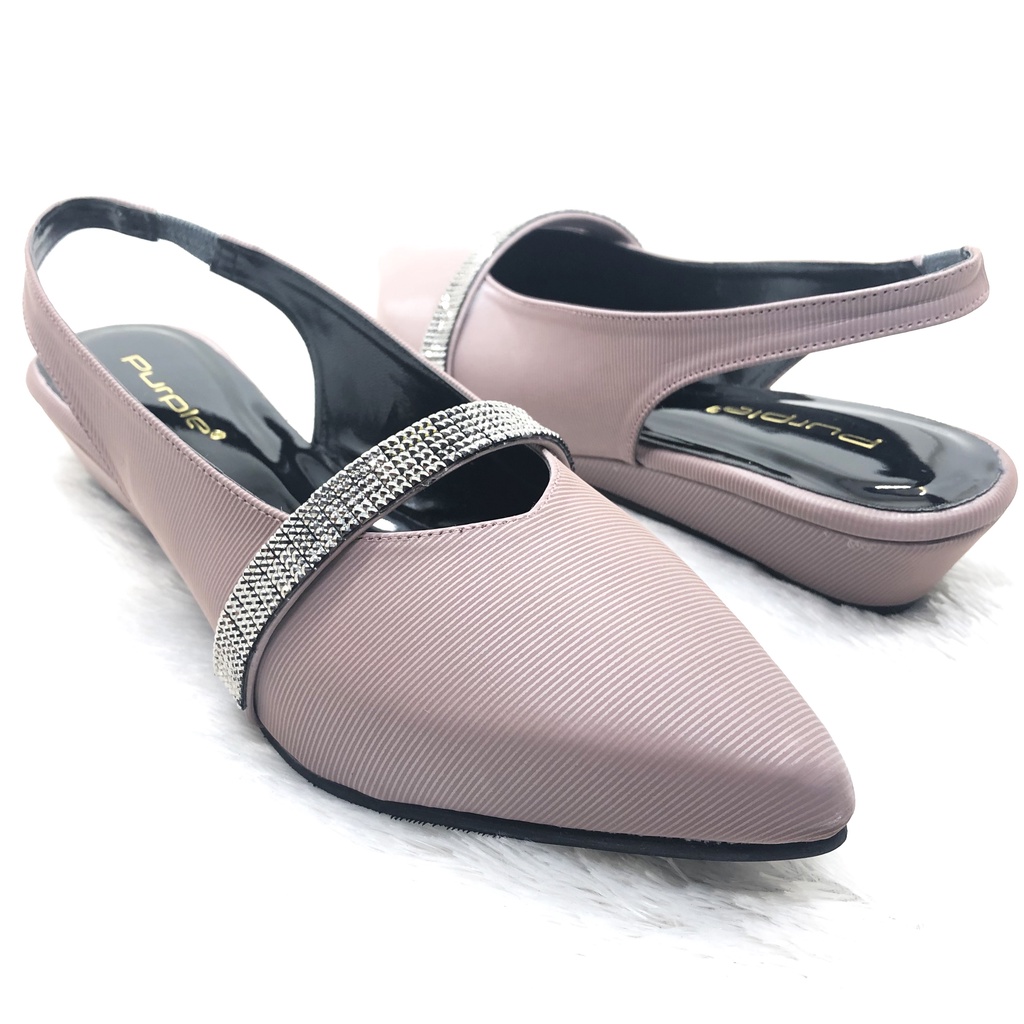 sepatu flat wanita branded murah tinggi 4 cm terbaru slingback merk purple