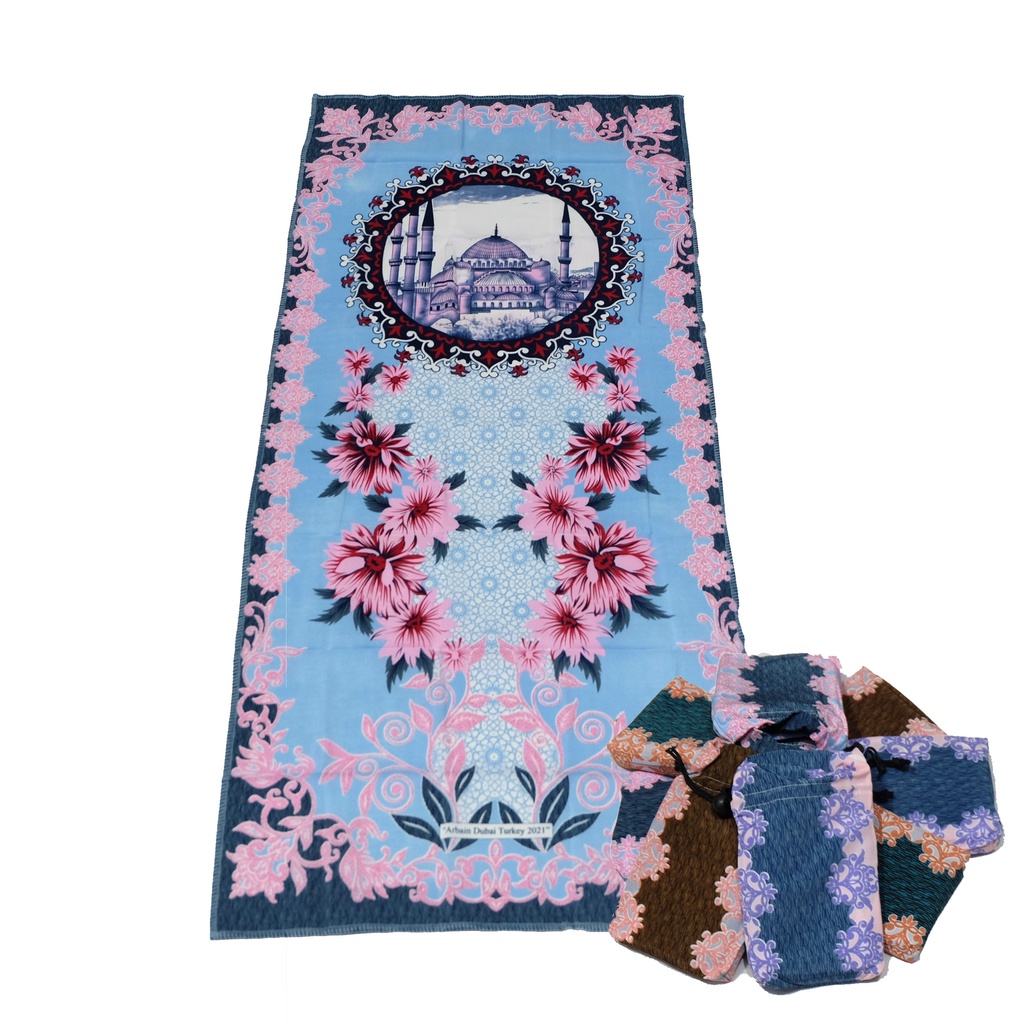 Sajadah Turki Travel Tipis Dompet / Tas Serut Print 50 x 100 Cm