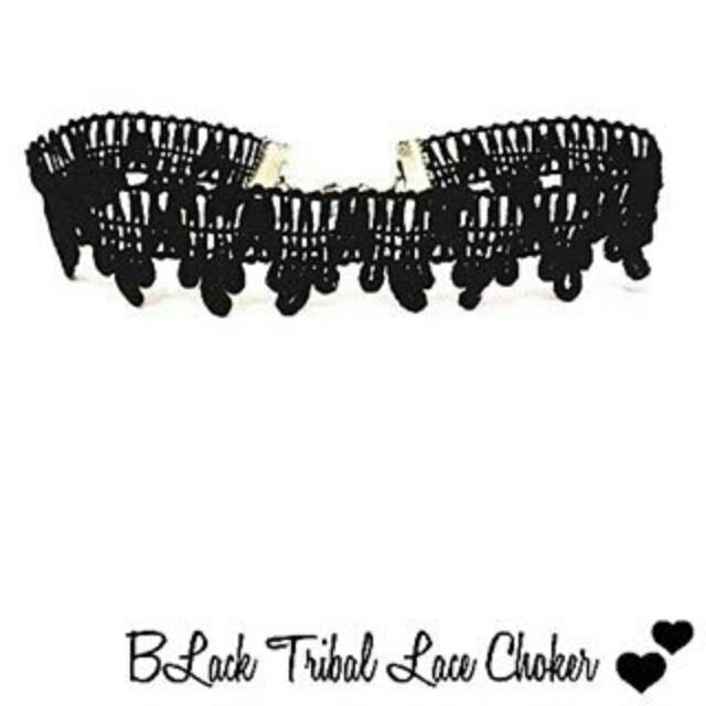 Black Tribal Lace Choker Plain Necklace | Kalung Handmade