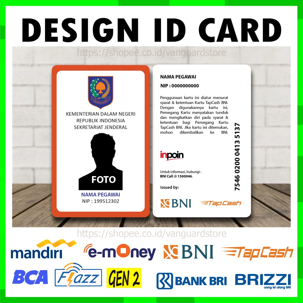 KARTU EMONEY ID CARD KEMENDAGRI KARTU ETOLL E MONEY MANDIRI FLAZZ BCA BRIZZI TAPCASH BNI - 2 SISI