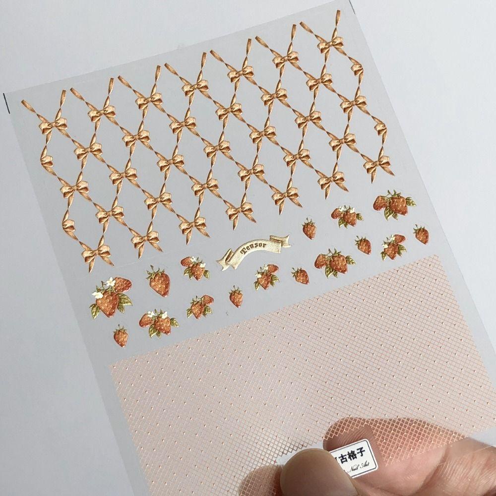 Mxbeauty Stiker Kuku Motif Kotak-Kotak 5D Gaya Retro Jepang Untuk Dekorasi Nail Art