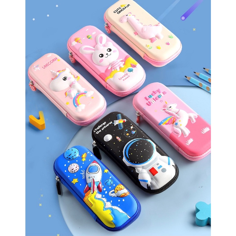 Kotak Pensil Anak 3D Dino Hard Case Eva Waterproof Gambar Timbul