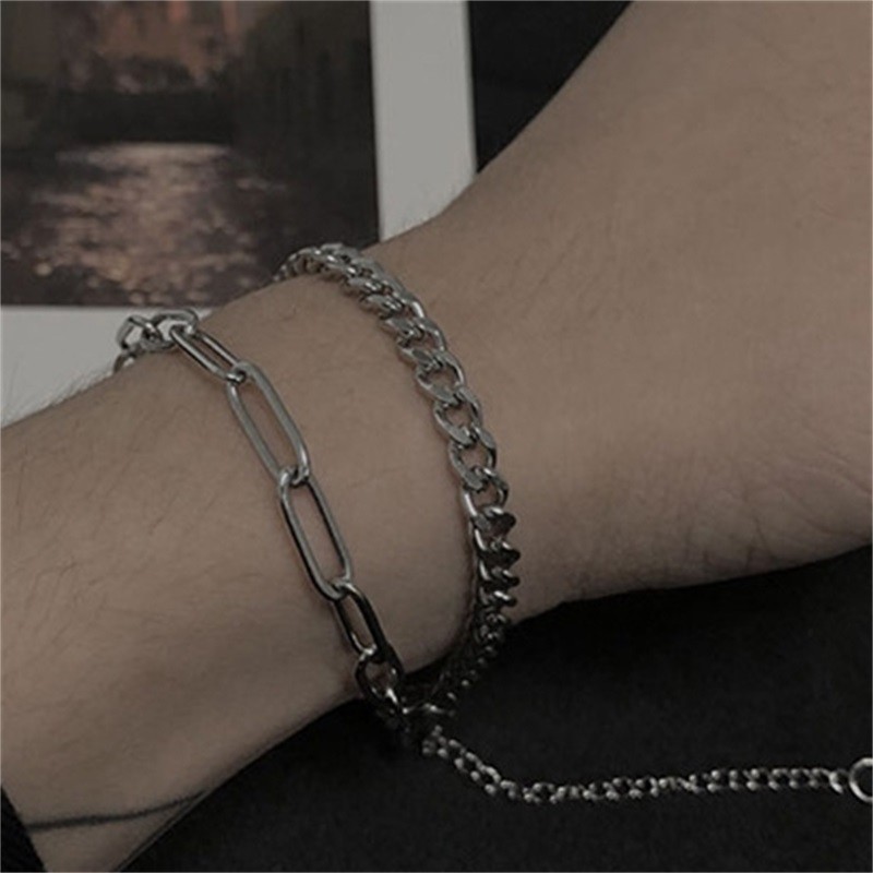 Gelang Bahan Titanium Steel Model Double Layer Gaya Korea Untuk Pria Dan Wanita