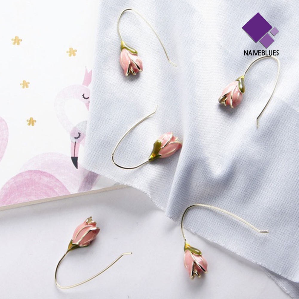Anting Kait Gantung Desain Bunga Tulip Enamel Gaya Vintage Untuk Hadiah Valentine